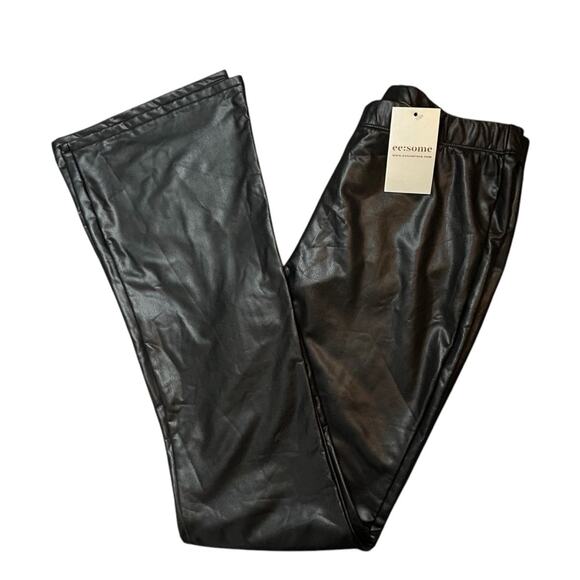 ee:some Faux Leather Pants Womens Size L Black 70's Flare Edgy Sexy Moto NWT - Picture 2 of 10